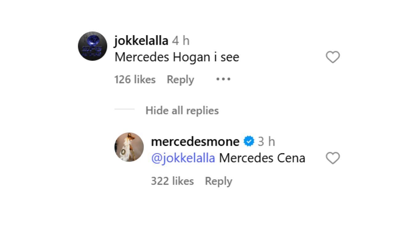 Mone&#039;s interaction with the fan [Image source: Screenshot from Mone&#039;s Instagram post&#039;s comments section]