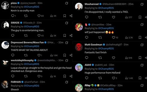 Fans' reaction to Kevin Holland finishing Vicente Luque via submission. [Screenshots courtesy: @ChampRDS on X]