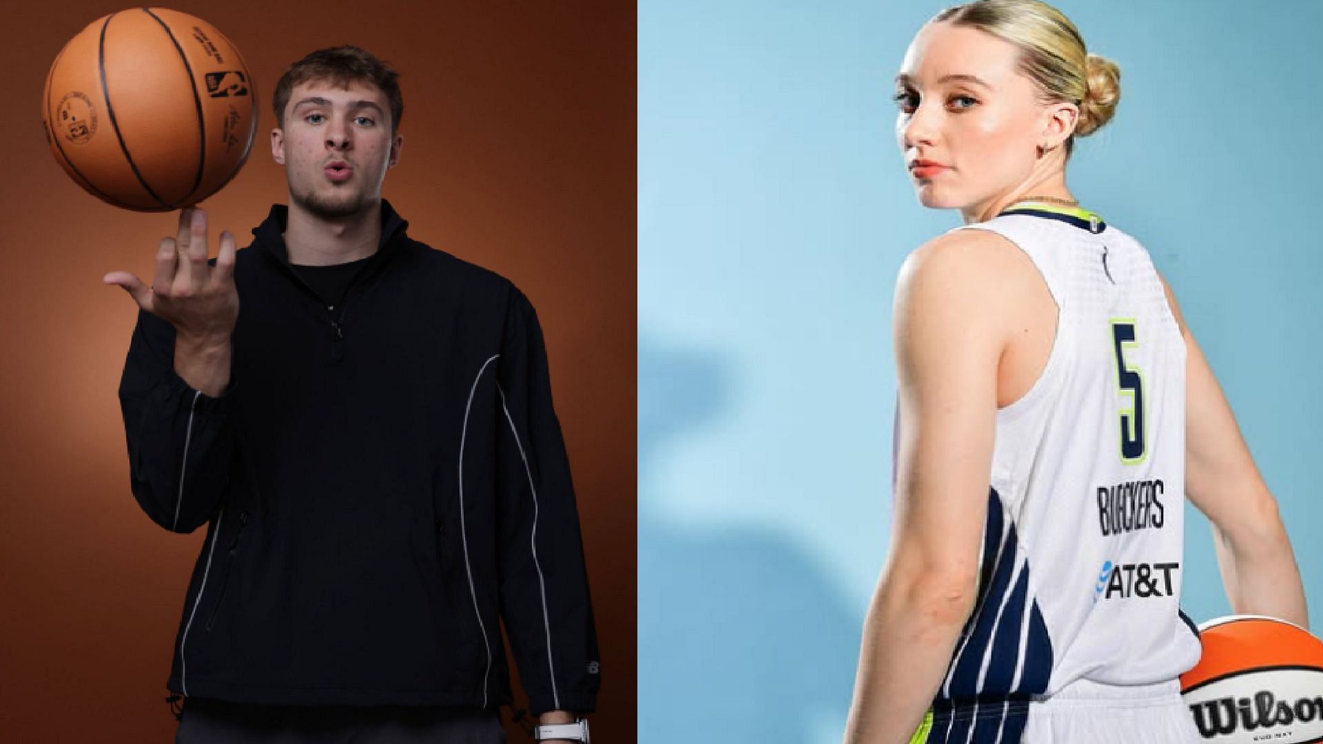 An image of Cooper Flagg and Paige Bueckers side by side