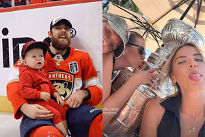 A.J. Greer's wife Tay reacts to beau's nasty 'f**k the Oilers' chants during Panthers Stanley Cup victory celebration