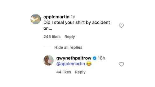Apple Martin's comment (Image via @gwynethpaltrow/Instagram)