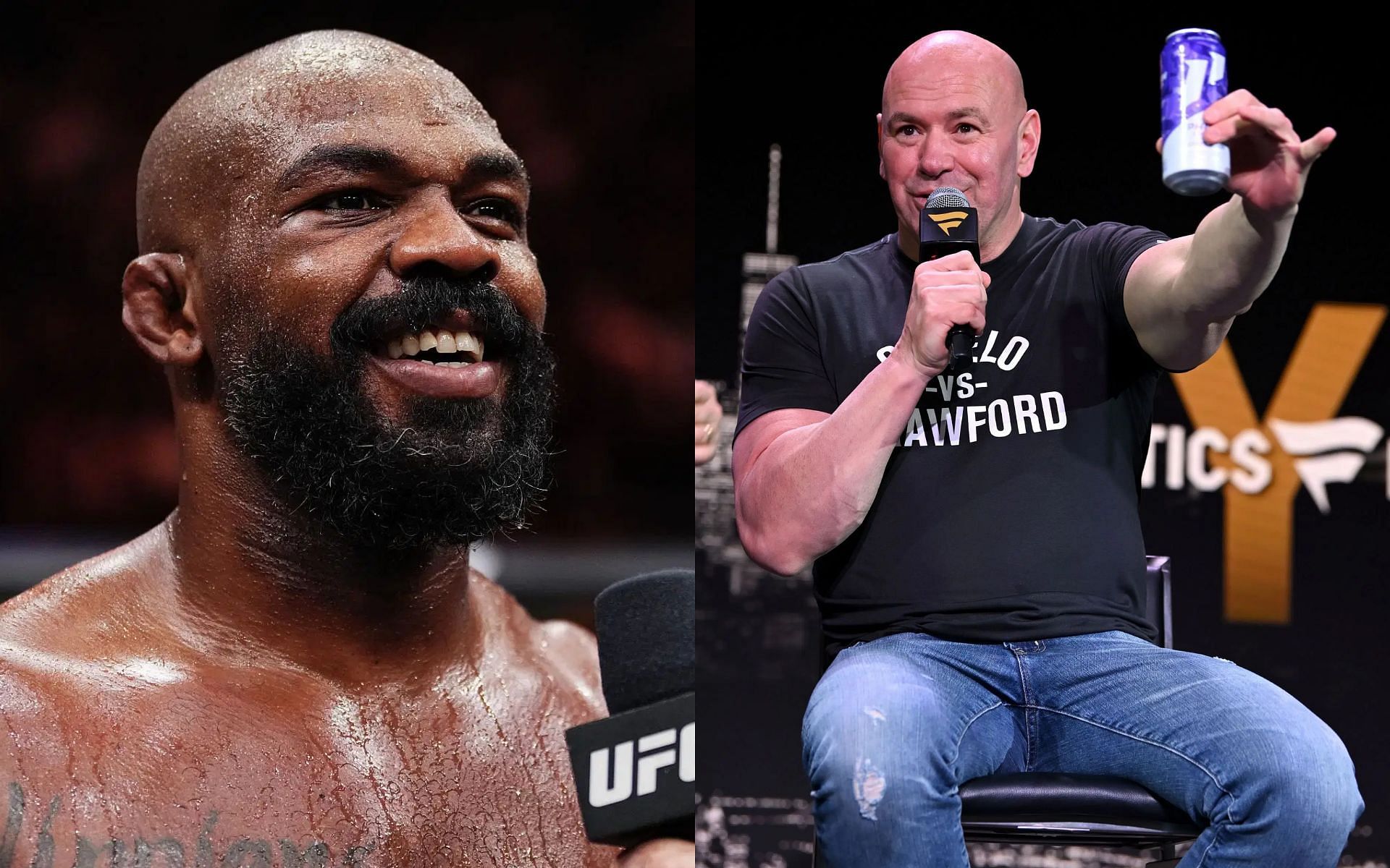 Jon Jones (left) disagrees with Dana White