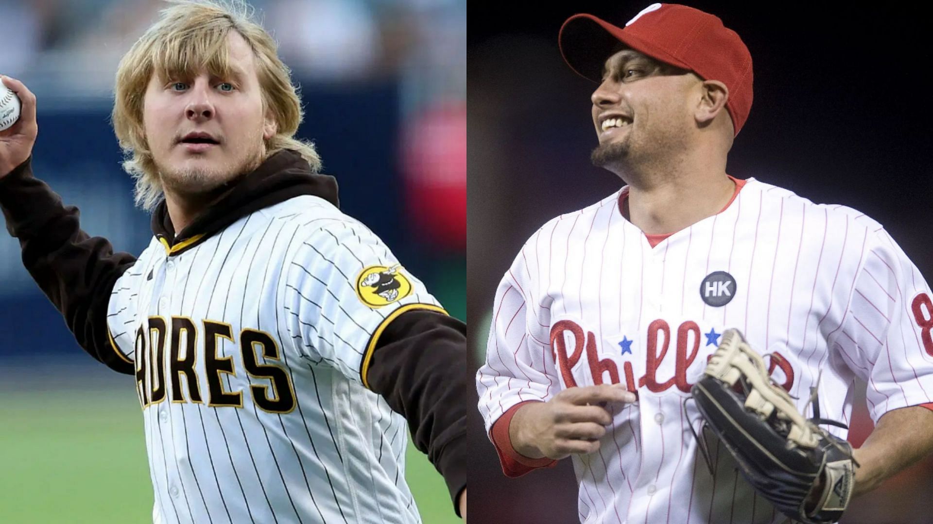 Phillies legend Shane Victorino reacts to Paddy Pimblett, his wife, and theira twins repping the Padres against the Royals