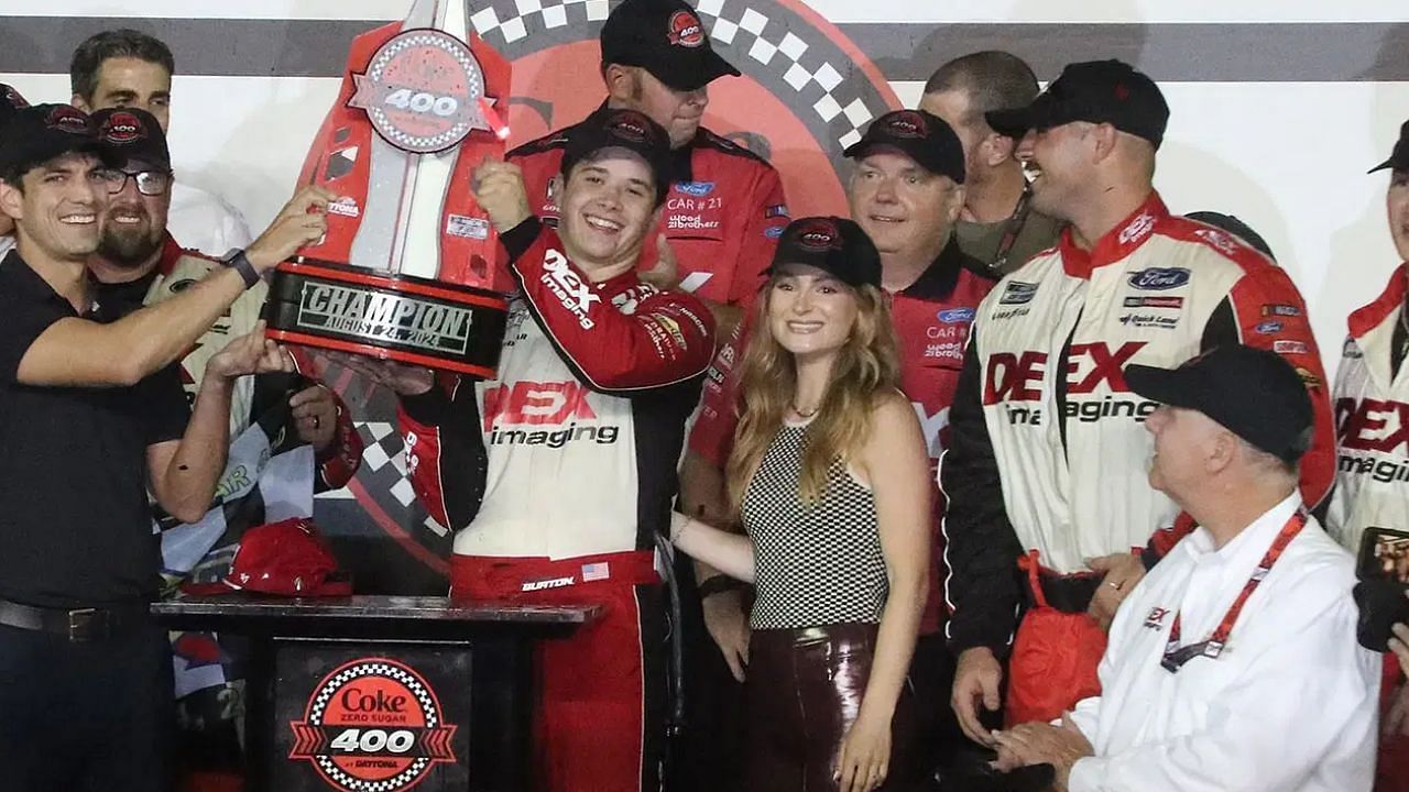 Harrison Burton and Jenna Petty at Daytona International Speedway on 24 August, 2024. Image via Imagn.