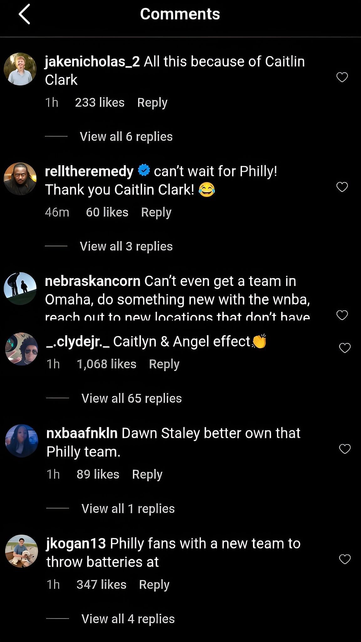 Comments on the WNBA&#039;s IG post