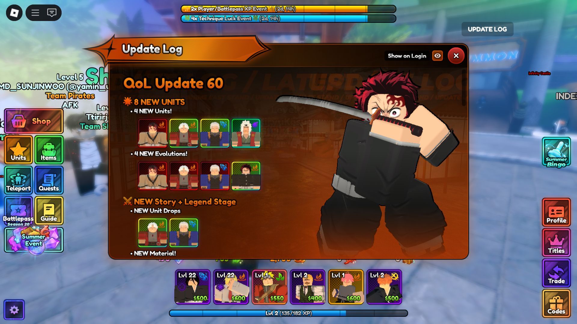In-game update log (Image via Roblox)
