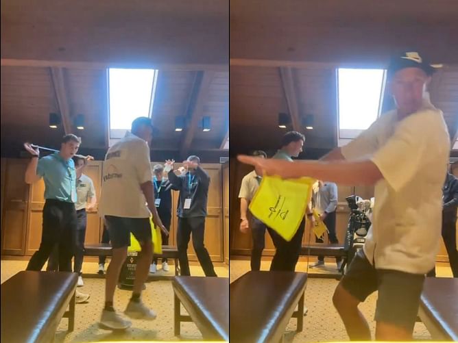 WATCH: Scottie Scheffler's caddie shakes leg post Memorial Tournament 2025 victory