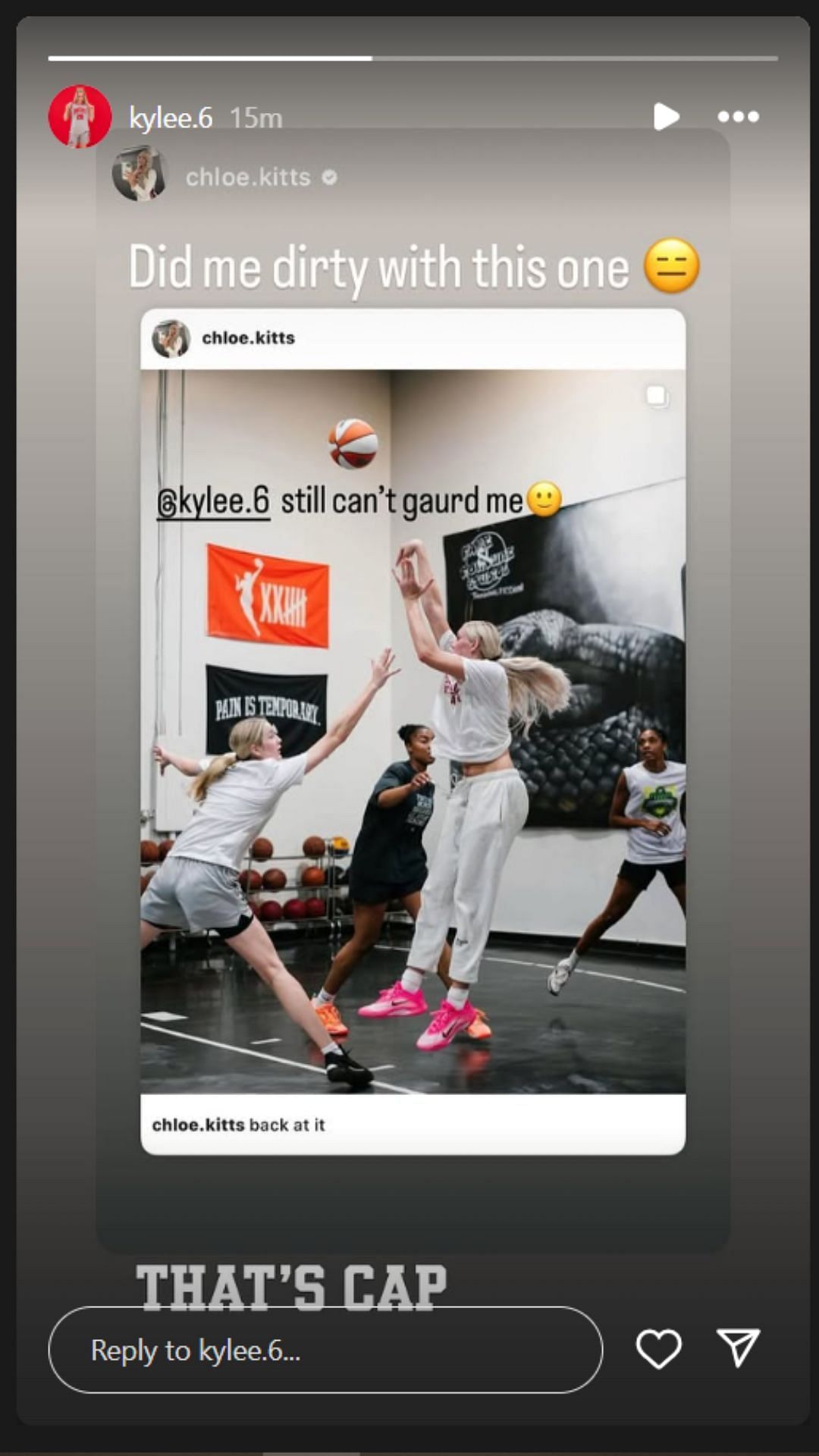 Kylee Kitts replies her older sister, Chloe Kitts on IG story. Image via @kylee.6