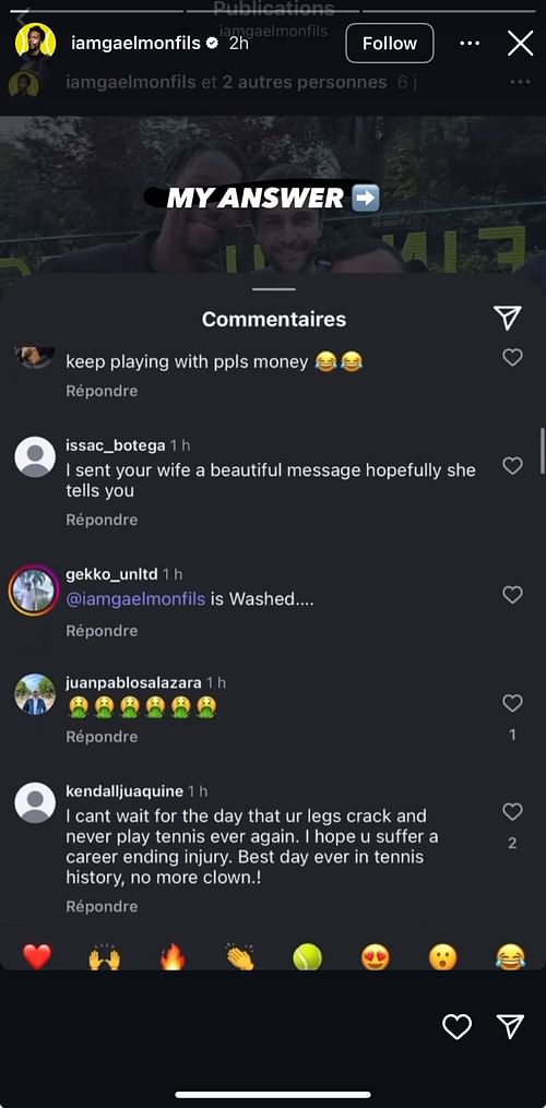 Some of the hateful comments written by bettors on Gael Monfils' Instagram (Source: Instagram/iamgaelmonfils)