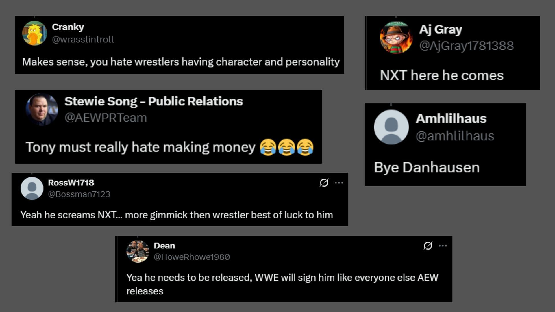 The reaction of the fans to the news about Danhausen (credit: fans x reactions to X)