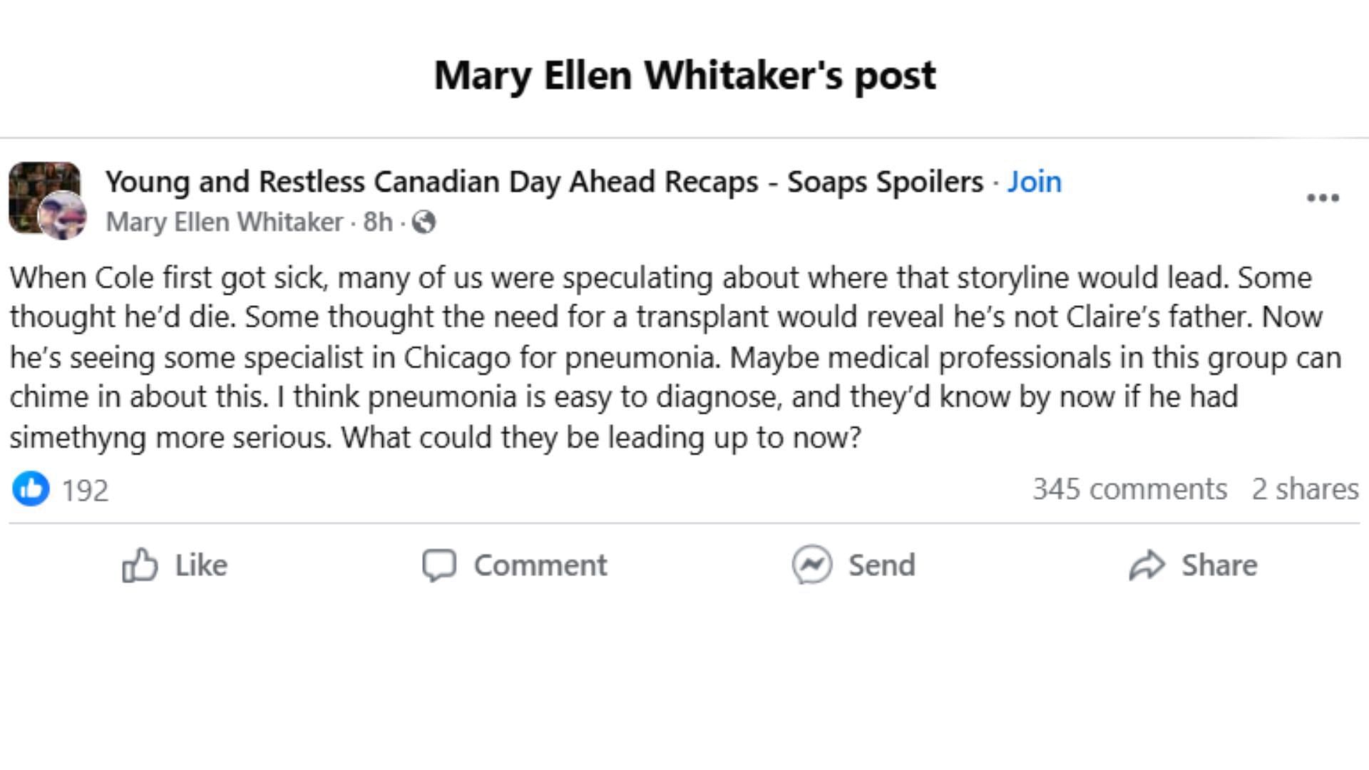 The Original Post by the fan (Image via Facebook/ @Mary Ellen Whitaker)