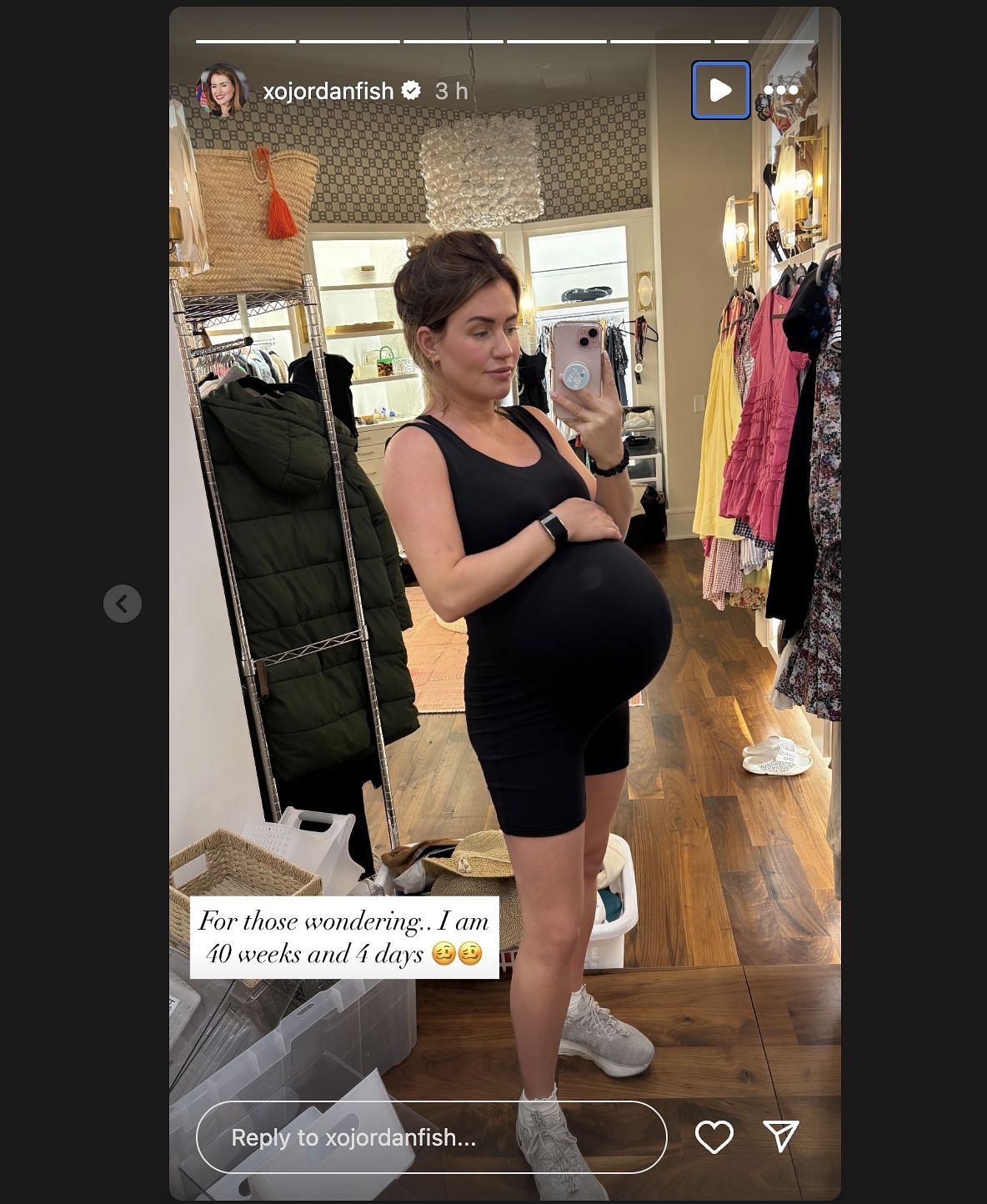 Denny Hamlin&#039;s wife Jordan Fish posts pregnancy update on Instagram story. Source: @Instagram/xojordanfish