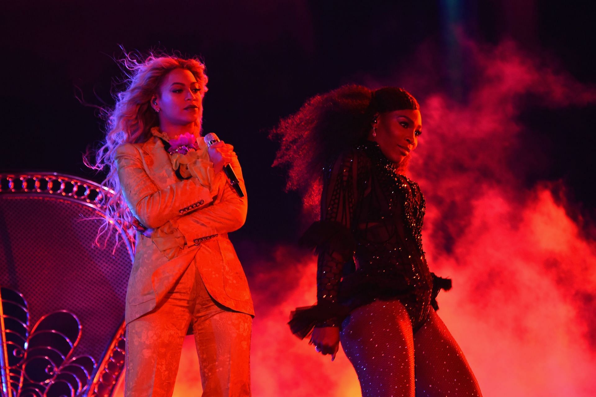 Beyonce (left) and Serena Williams (right) perform together on stage during 2016&#039;s &#039;The Formation World Tour&#039; (Source: Getty)