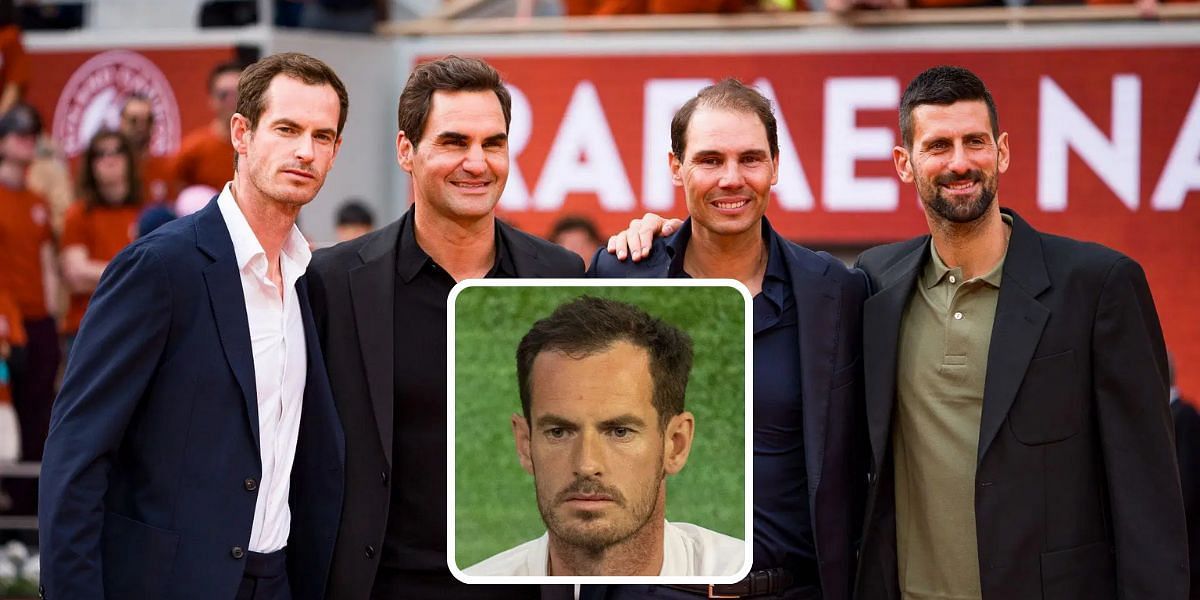 Andy Murray, Roger Federer, Rafael Nadal and Novak Djokovic (background), Andy Murray (bottom inset), Sources: Getty