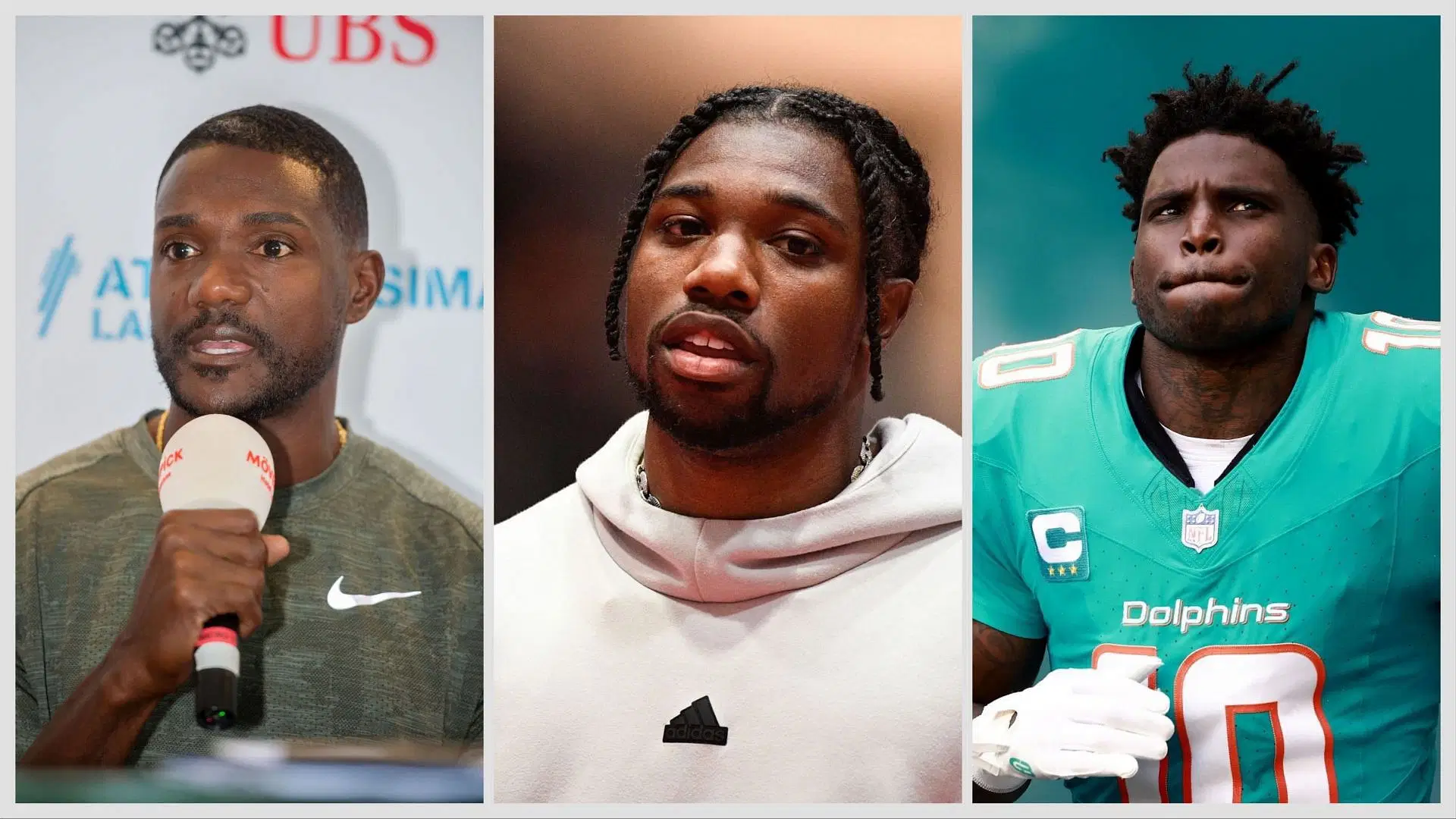Justin Gatlin, Noah Lyles and Tyreek Hill