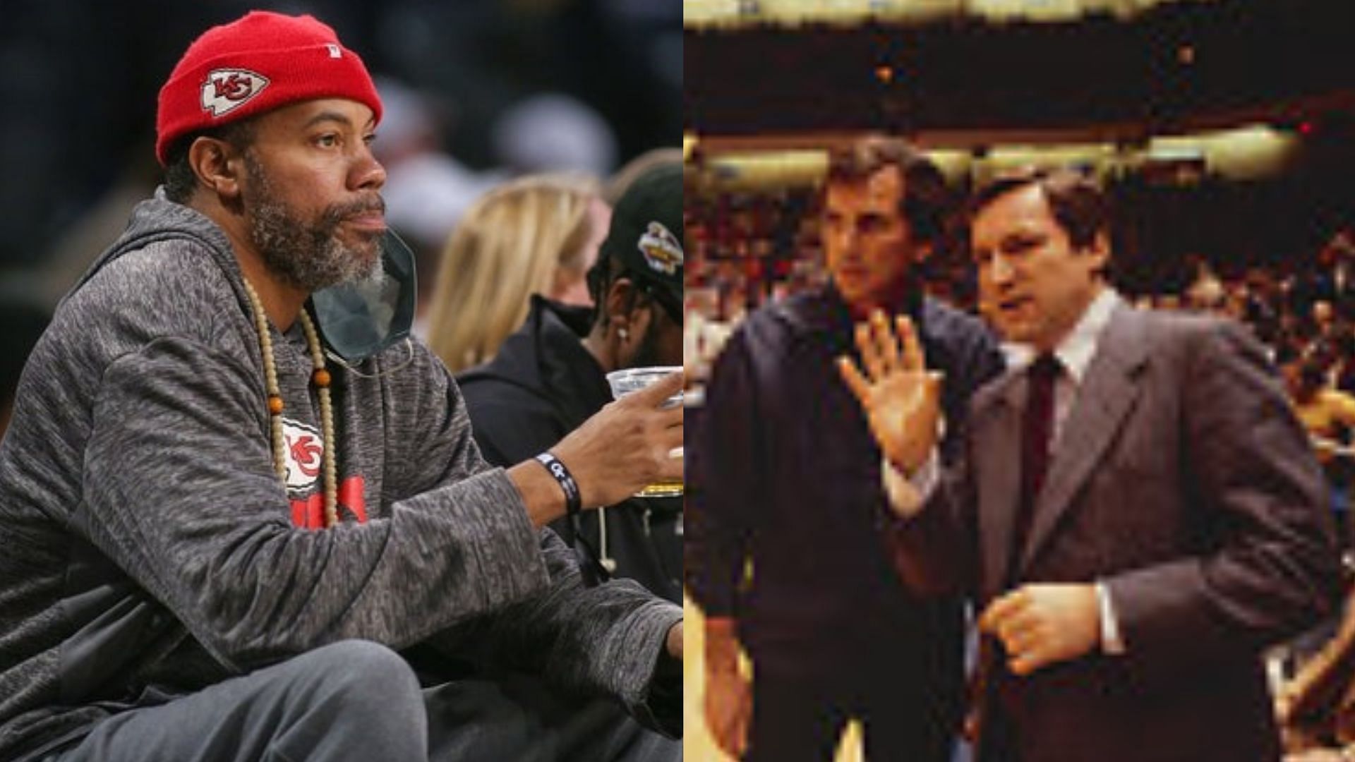 Rasheed Wallace and former North Carolina coach Dean Smith 