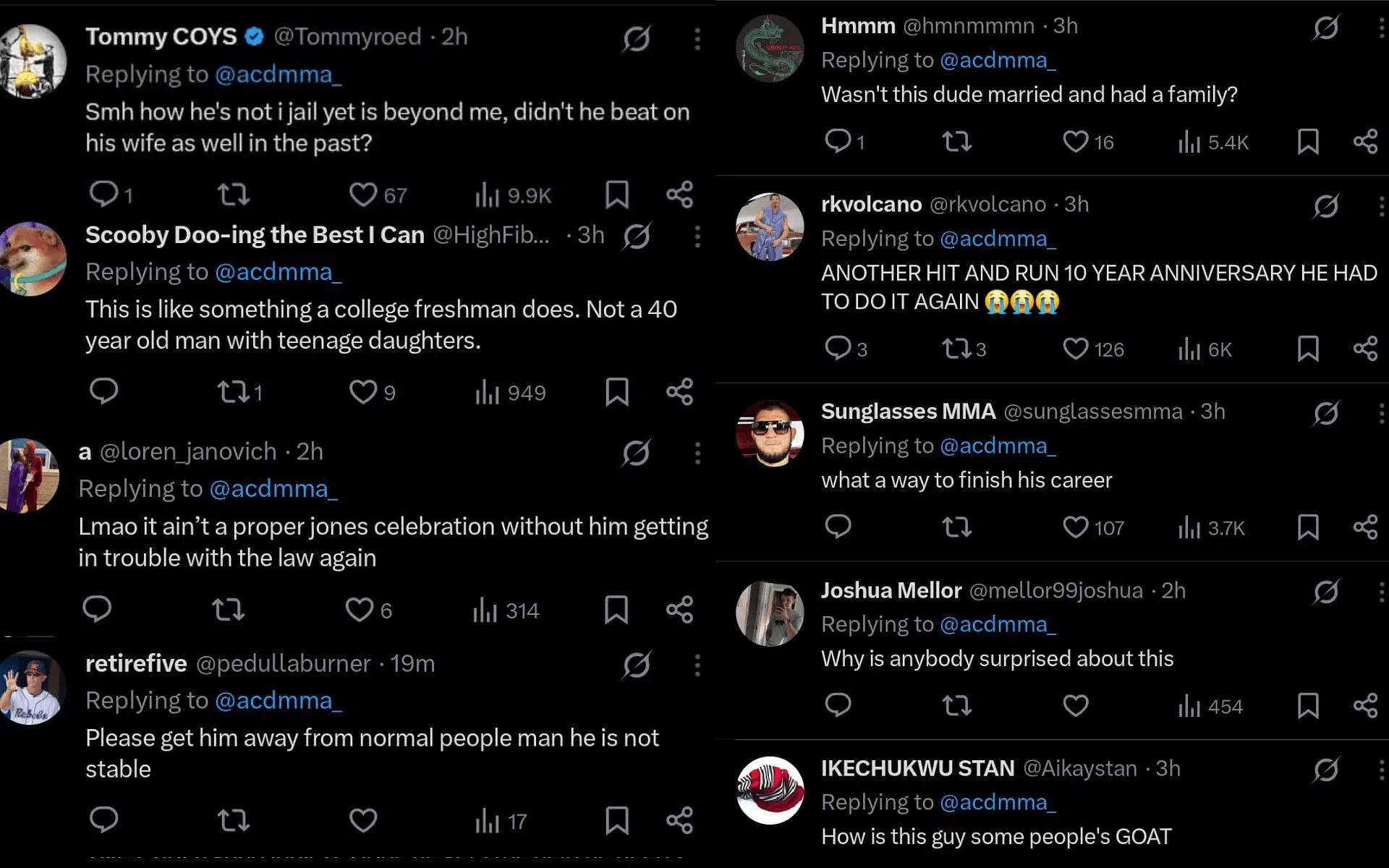 Fans&#039; reaction to the latest case details allegedly involving Jon Jones. [Screenshots courtesy: @acdmma_ on X]