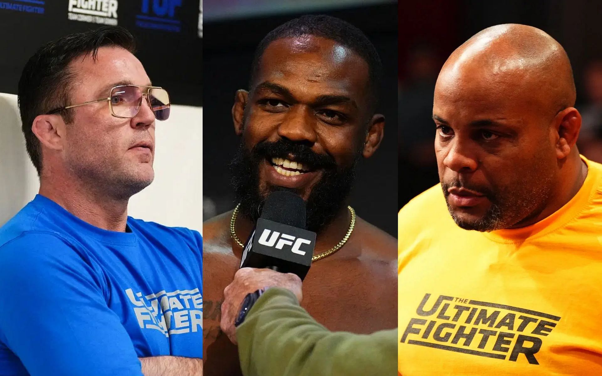 Jon Jones (middle) slams Chael Sonnen (left) and Daniel Cormier (right) for their recent comments on 