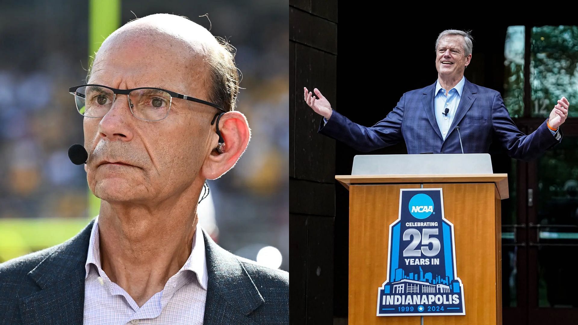 ESPN analyst Paul Finebaum, NCAA president Charlie Baker