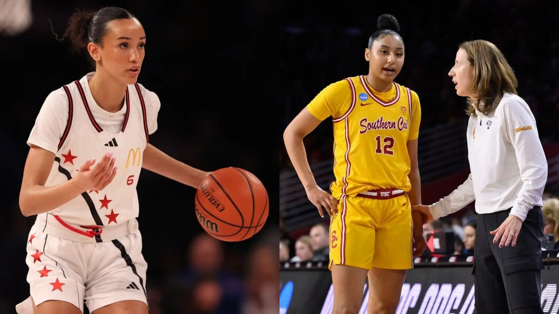 Jazzy Davidson; USC star JuJu Watkins and coach Lindsay Gottlieb. Source: Imagn