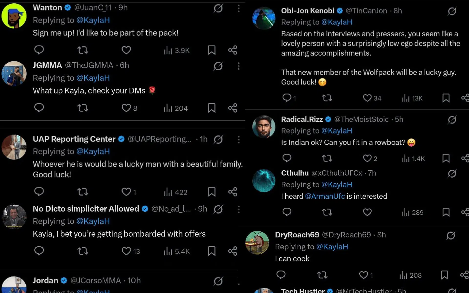 Fans&#039; reaction to Kayla Harrison&#039;s recent post. [Screenshots courtesy: @KaylaH on X]