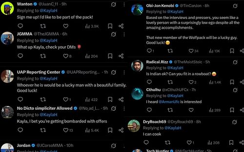 Fans' reaction to Kayla Harrison's recent post. [Screenshots courtesy: @KaylaH on X]