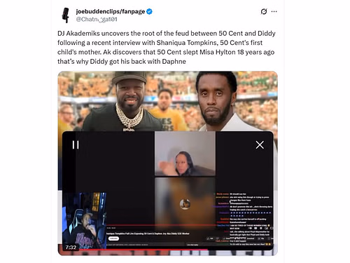 DJ Akademiks reacting to Tompkins' IG Live (Image via X/ @Chatn*gga101)