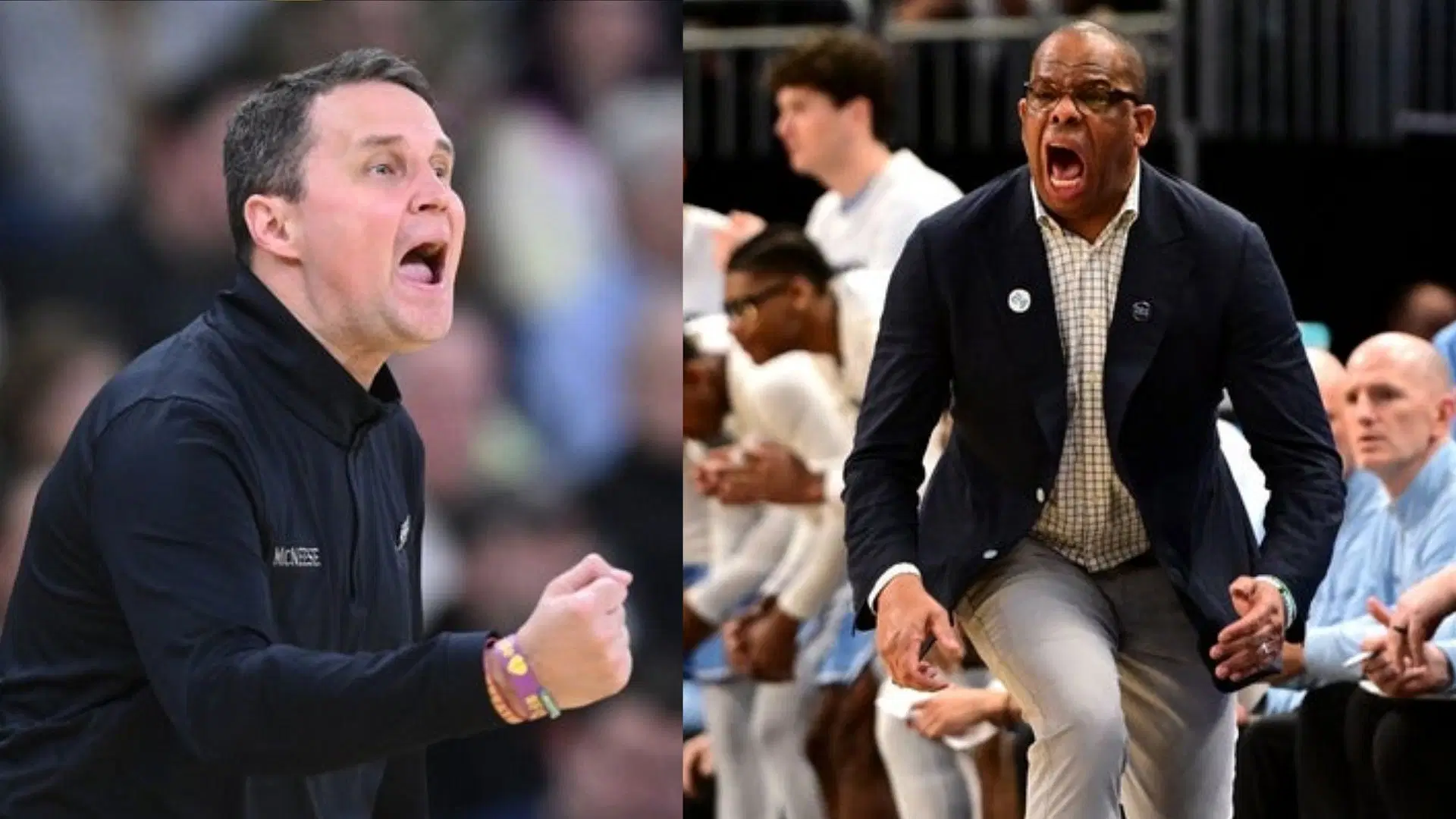 NC State coach Will Wade and UNC coach Hubert Davis 