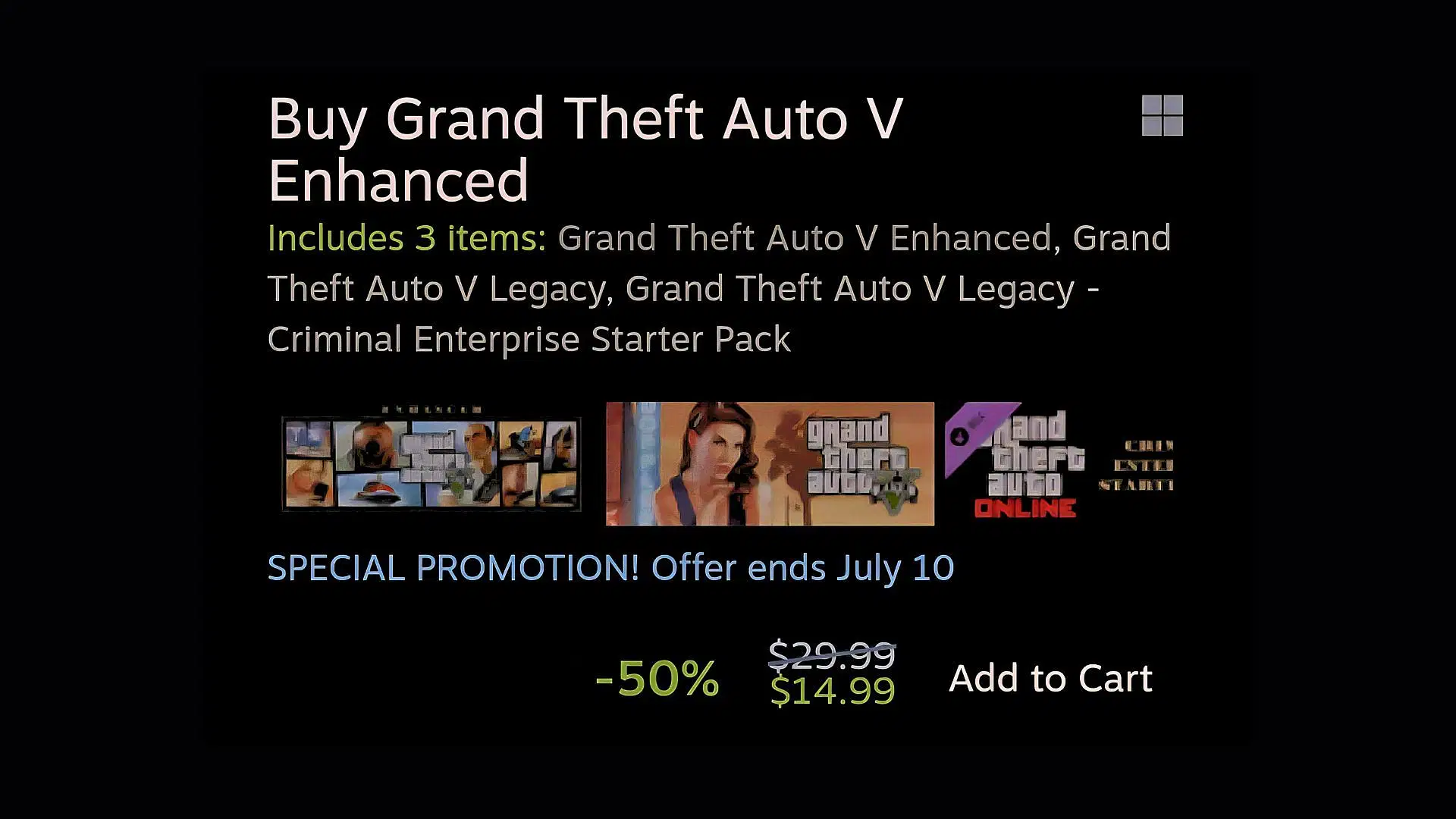 A Screenshot of Grand Theft Auto 5 Enhanced featured on the steam page (image via Steam)