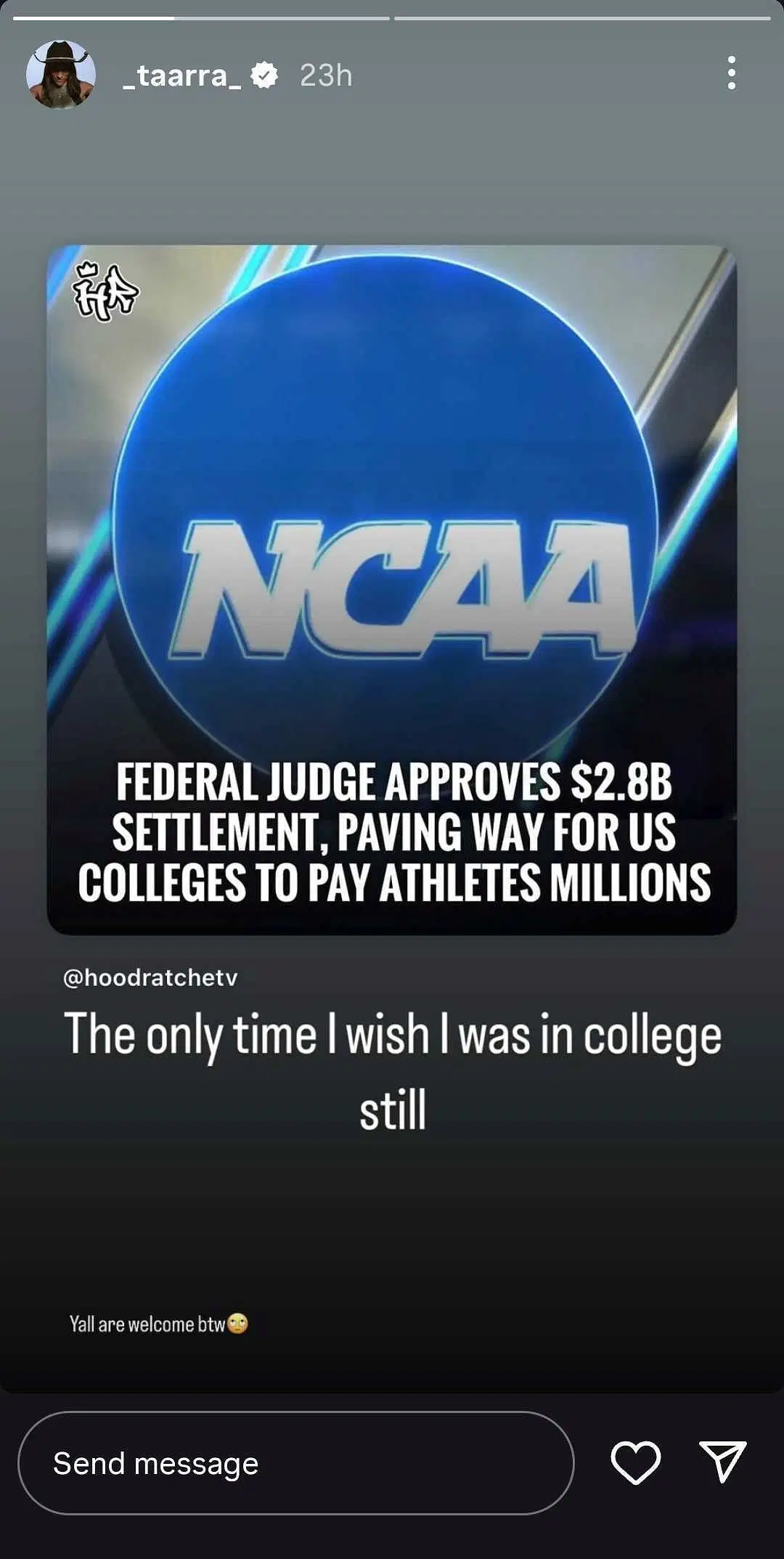 Screengrab of Tara Davis-Woodhall&#039;s Instagram story [Image Source: Tara Davis-Woodhall&#039;s Instagram]