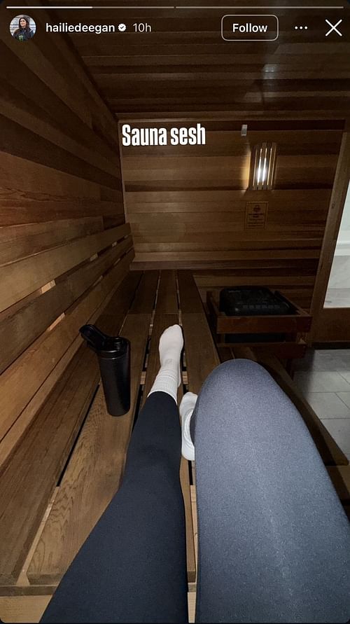 Hailie Deegan in the Sauna | Image via Instagram Story (@hailiedeegan)