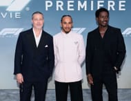 (L-R) Brad Pitt, Lewis Hamilton, and Damson Idris attend the F1 World Premiere in Times Square. Source: Getty