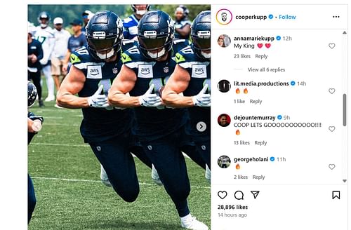 Cooper Kupp's wife Anna sends 2-word reaction to All Pro WR's first look in Seahawks uniform at minicamp/@cooperkupp