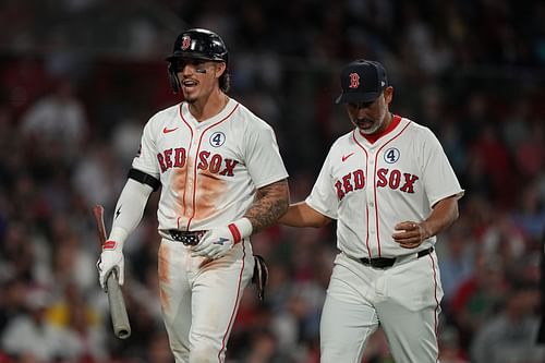 Jarren Duran of the Boston Red Sox alongside his skipper, Alex Cora - Source: Getty