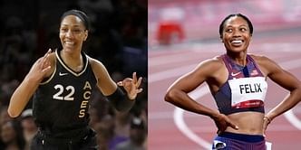 A'ja Wilson shares special moment with track icon Allyson Felix after leading Aces to win over Caitlin Clark’s Fever