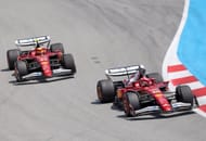 Lewis Hamilton and Charles Leclerc of Scuderia Ferrari HP drive the Ferrari SF-25 during the Formula 1 Aramco Grand Prix of Spain - Source: Getty
