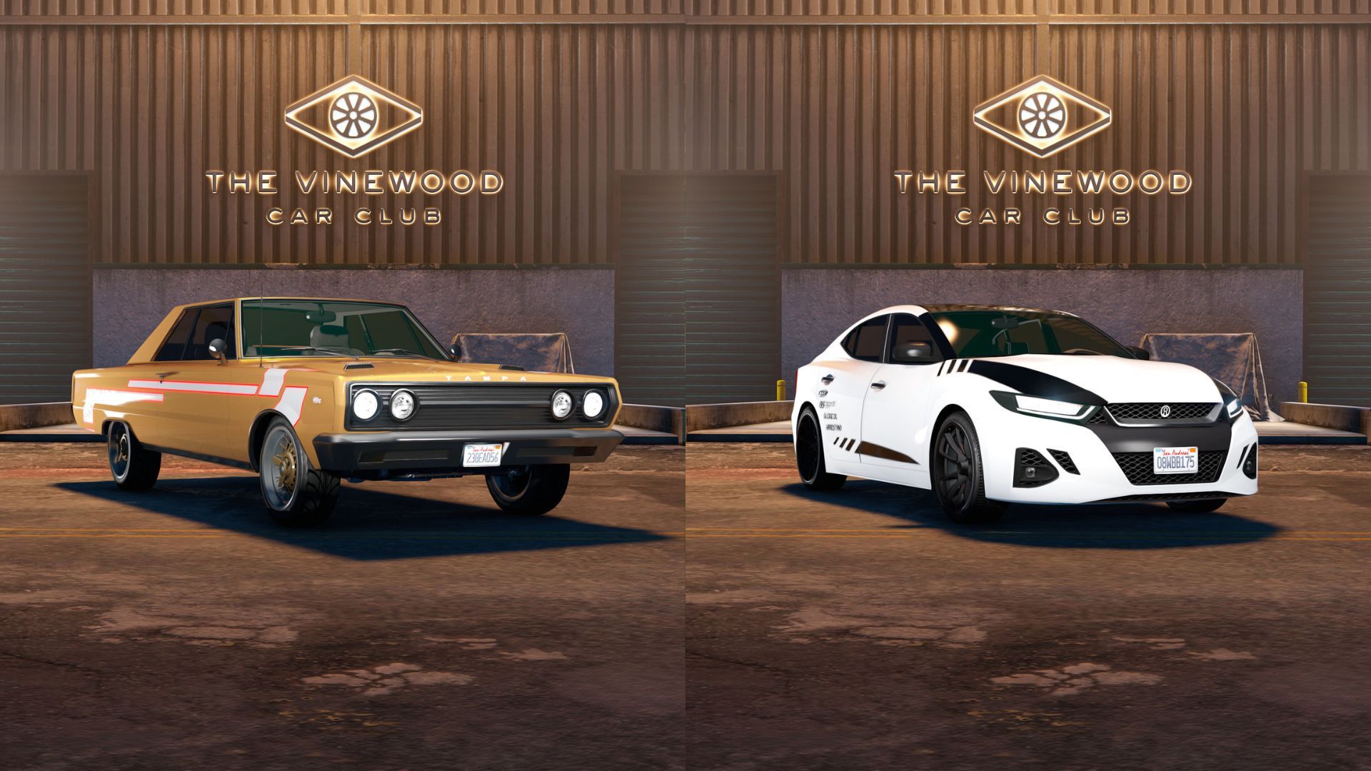 A promotional image of two discounts vehicles at Vinewood Car Club as part of new GTA Plus benefits June 2025 Money Fronts (Image via Rockstar Games)