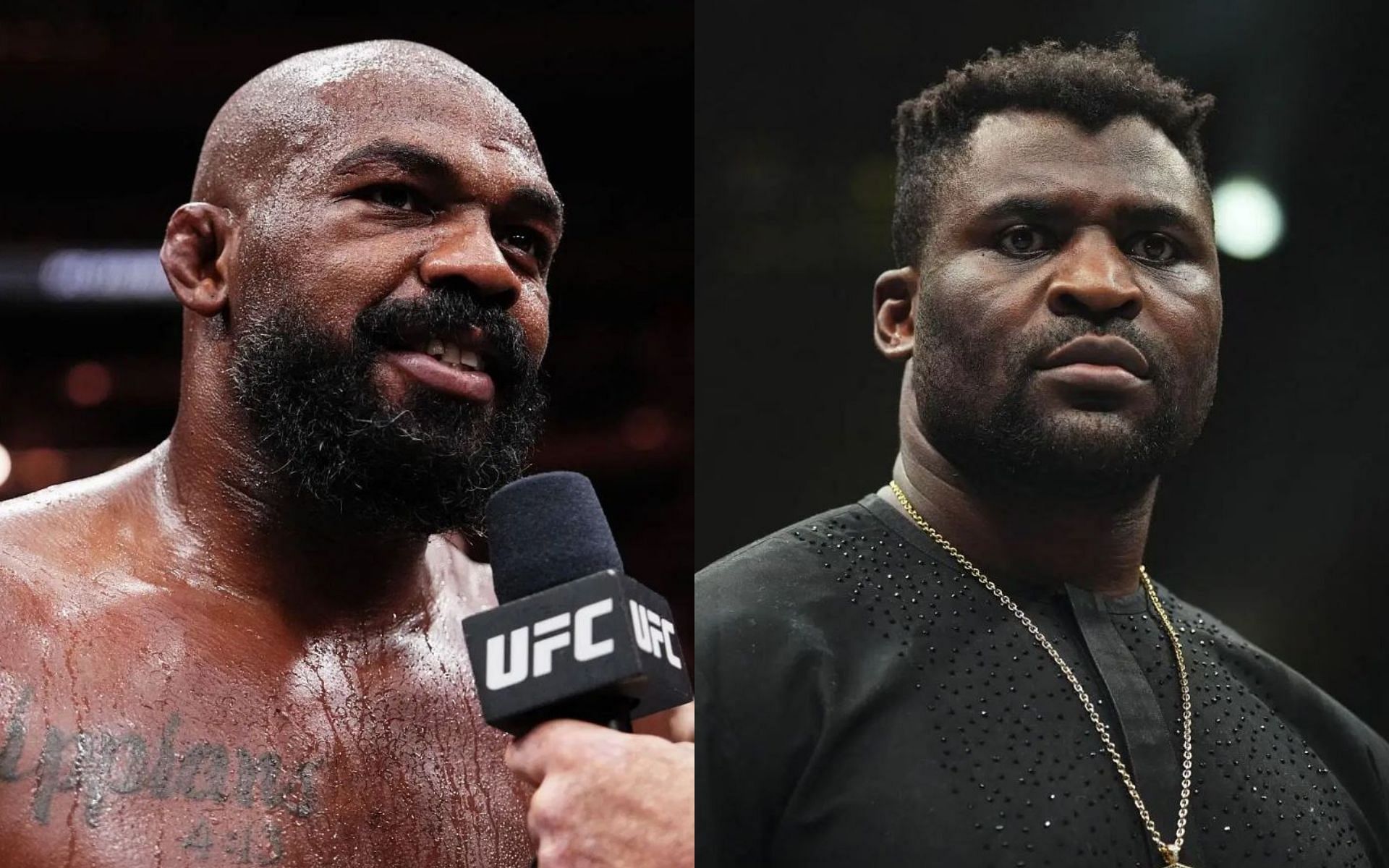Jon Jones (left) tweets about a fight between him and Francis Ngannou (right). [Images courtesy: Getty Images]