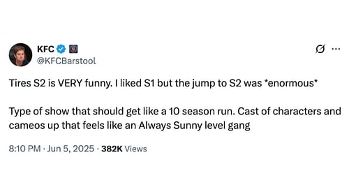 Fans react to Tires season 2 (Image Via @KFCBarstool X account)