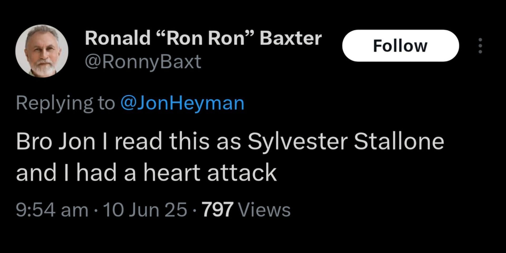 Stallone's fans were misled by Sly Stone's death announcement. (Image via X/@RonnyBaxt)