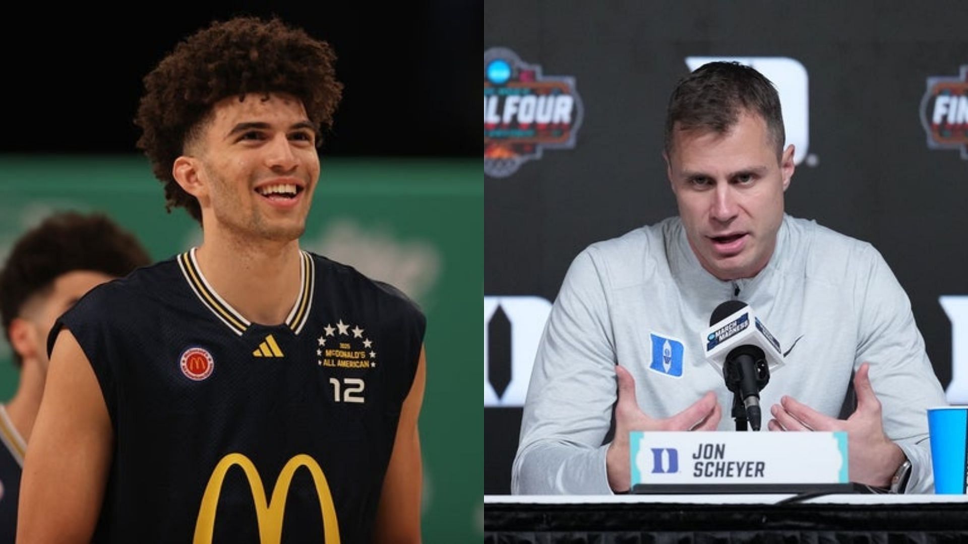 Cameron Boozer and Duke coach Jon Scheyer. Source: Imagn