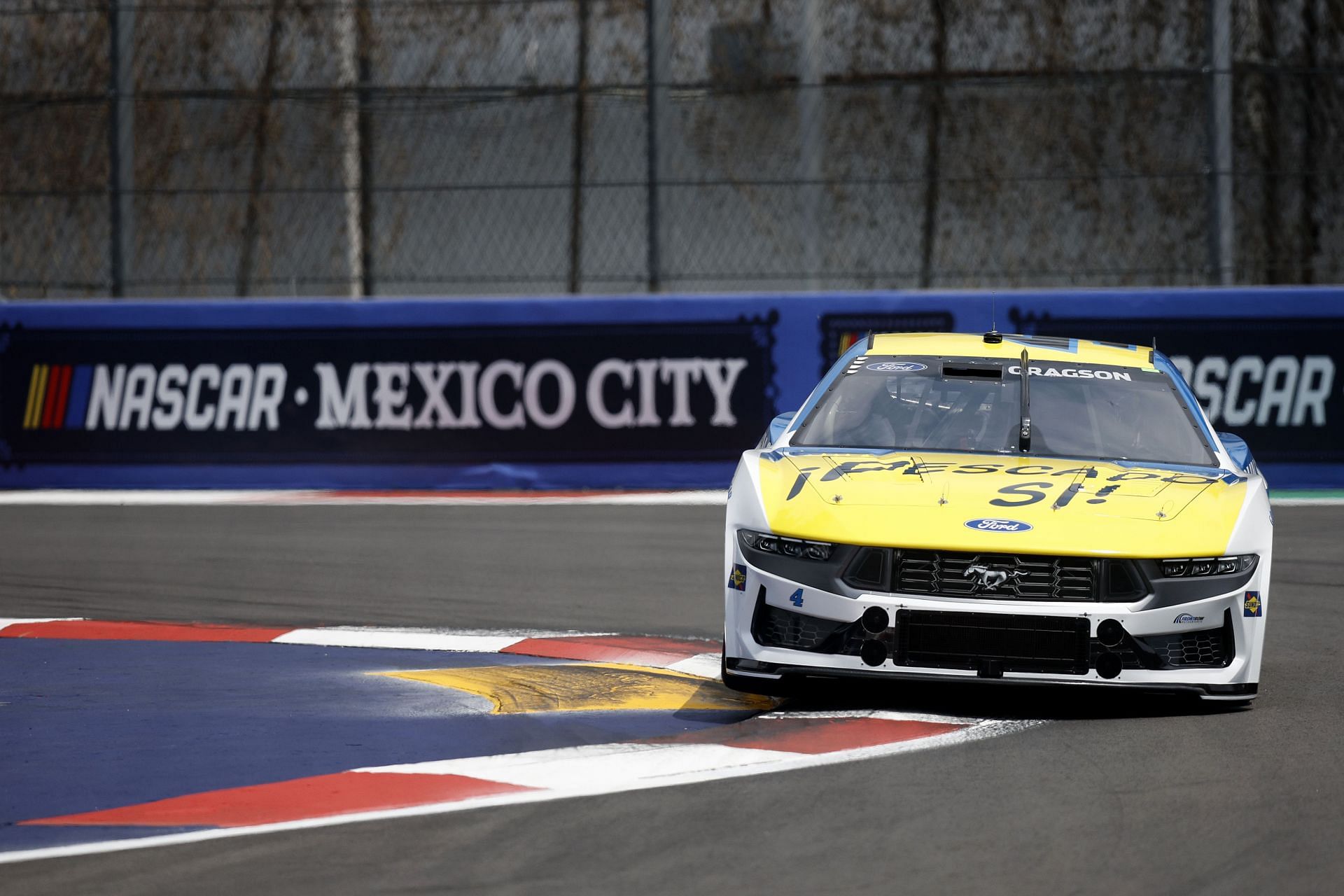 Noah Gragson, driver of the #4 Long John Silver&#039;s Ford, drives during practice for the NASCAR Cup Series Viva Mexico 250 at Autodromo Hermanos Rodriguez - Source: Getty