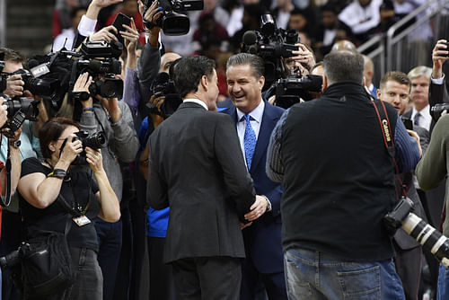 NCAA Basketball: Rick Pitino (L) with John Calipari - Source: Imagn
