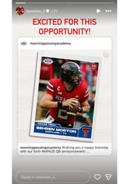 Behren Morton post on Manning Passing Academy