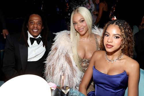           (L-R) Jay-Z, Beyoncé, and Blue Ivy Carter at the 67th Annual GRAMMY Awards on February 02, 2025. (Image via Getty)