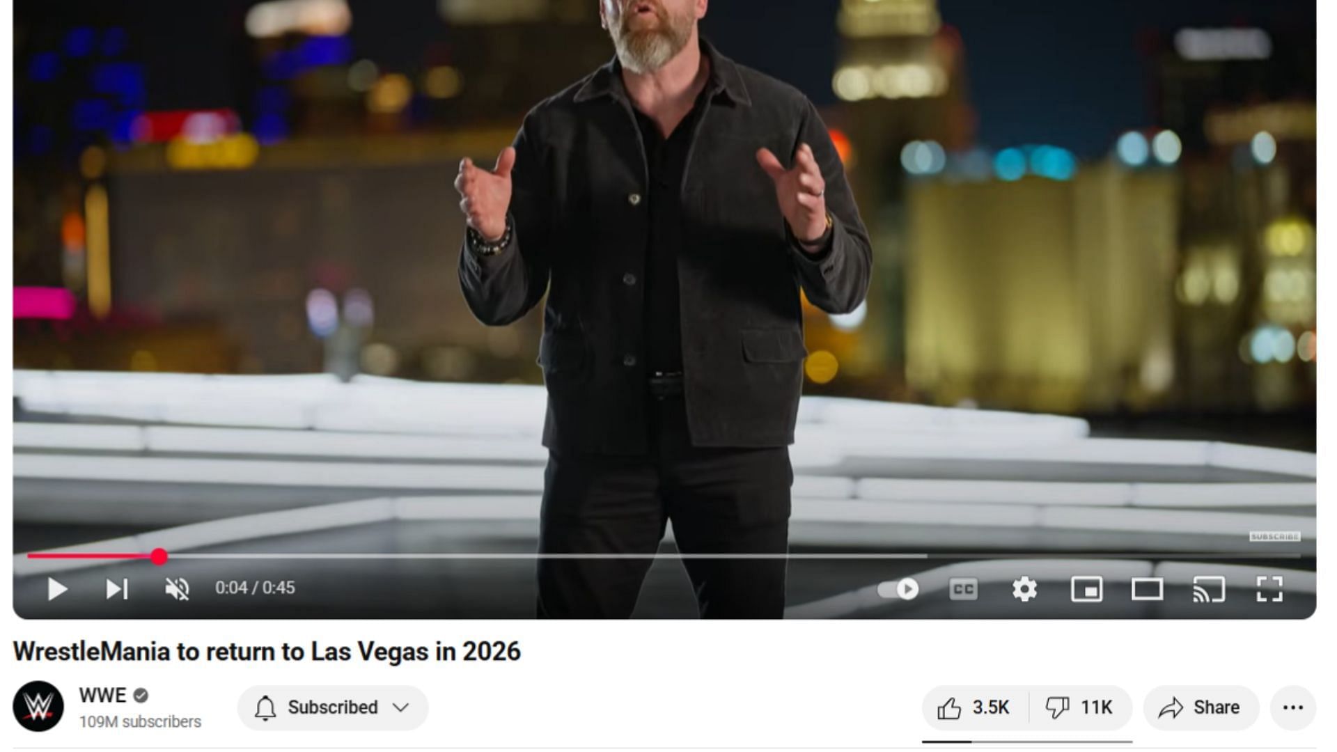 WWE&#039;s official WrestleMania 42 location announcement video. [Photo credit: WWE YouTube channel]