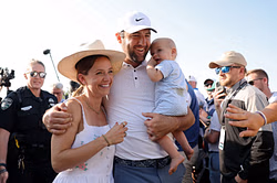 WATCH: Dad duty calls for Scottie Scheffler as he holds son with poop stain after Memorial Tournament 2025 win