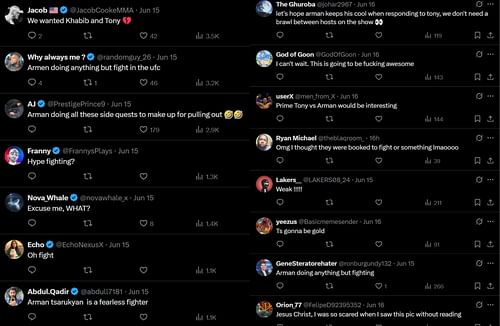 Fan reaction to Tony Ferguson and Arman Tsarukyan co-hosting