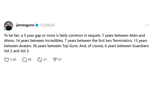 Behind the delay: James Gunn sets the record straight (Image via Threads/@jamesgunn)