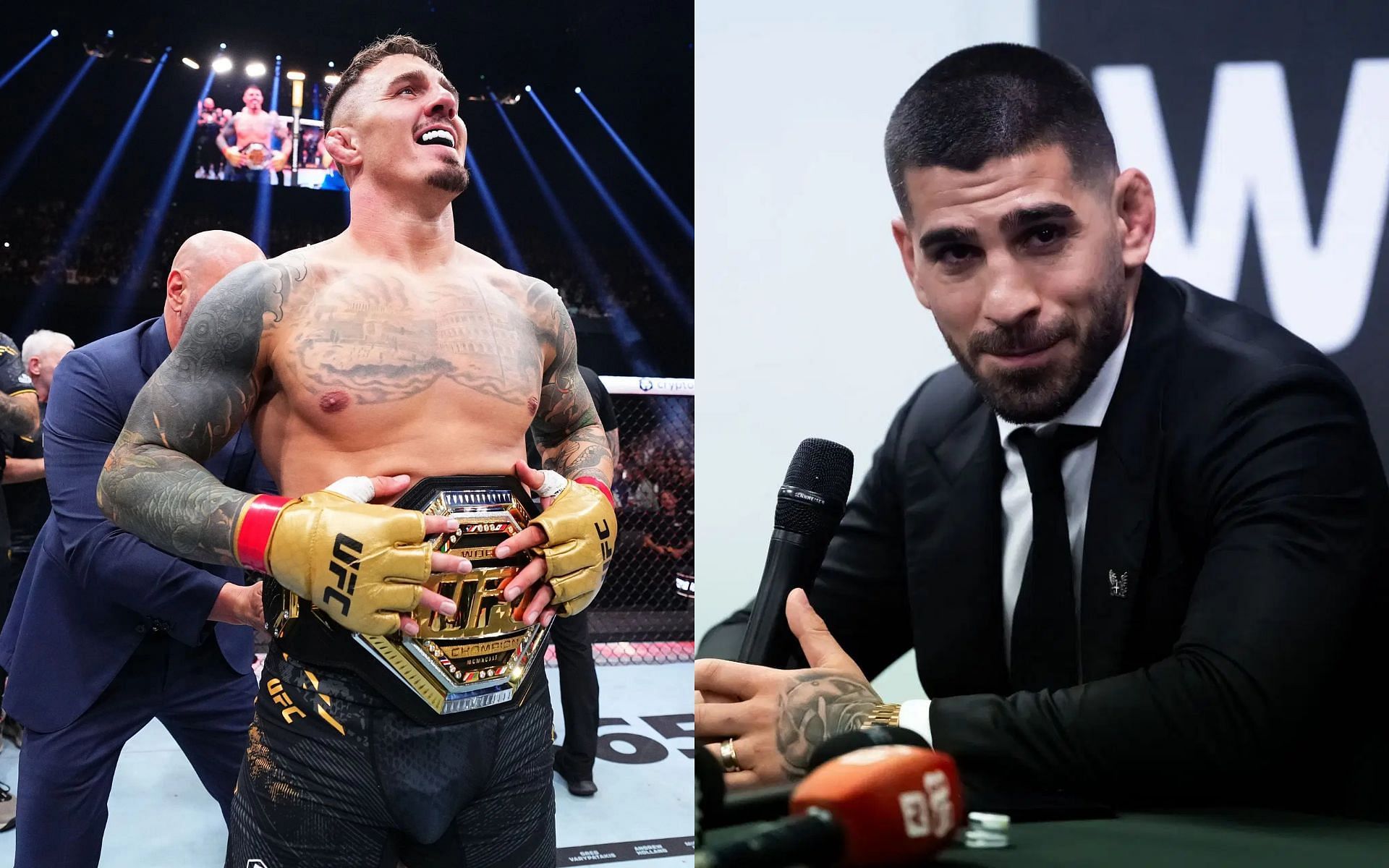 Tom Aspinall (left) weighs in on Ilia Topuria